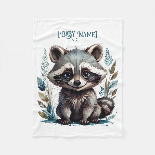 Little Racoon Personalized Fleece Blanket (Front)