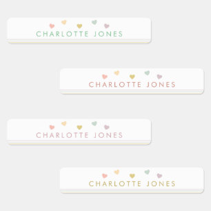 Little Rainbow Hearts Simple Waterproof Kids Name