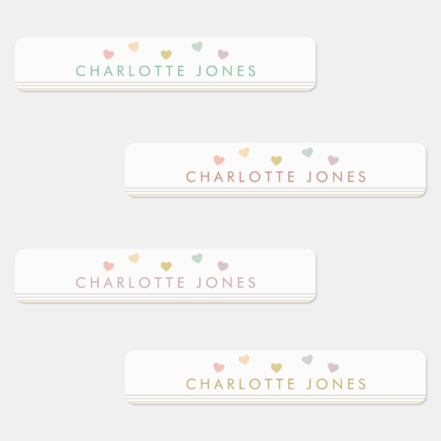 Little Rainbow Hearts Simple Waterproof Kids Name (Group)