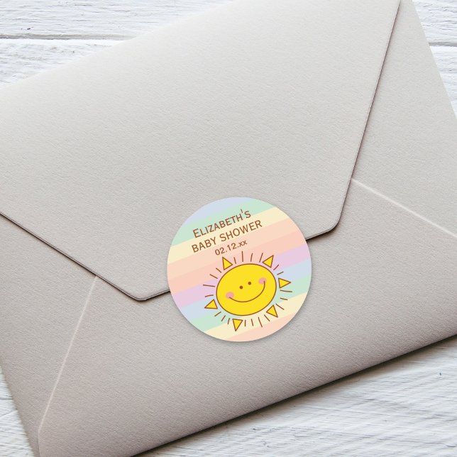 Little Rainbow Sunshine Gender Neutral Baby Shower Classic Round Sticker (Creator Uploaded)