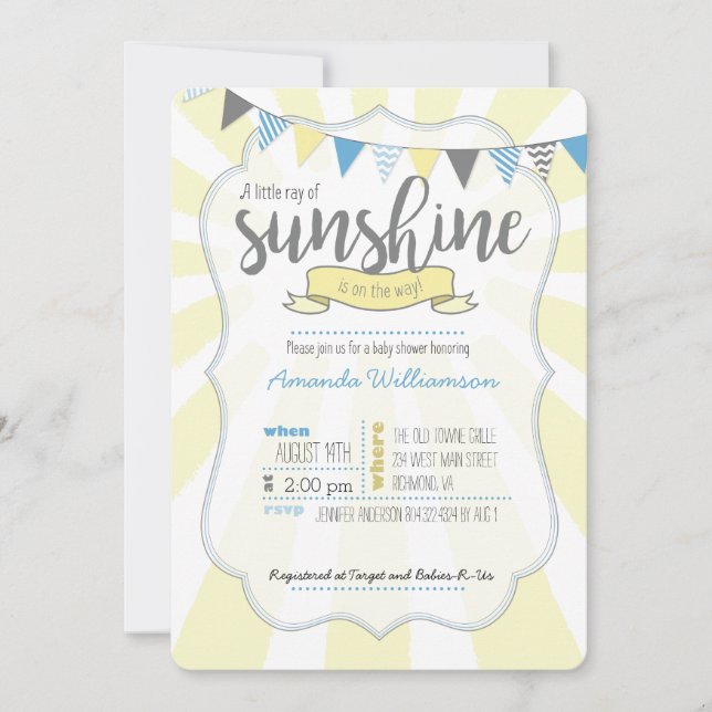 Little Ray of Sunshine Baby Boy Shower Invitation (Front)