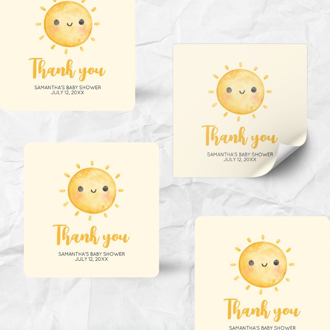 Little Ray of Sunshine Baby Shower Square Sticker (Little Ray of Sunshine Boho Baby Shower Square Sticker )