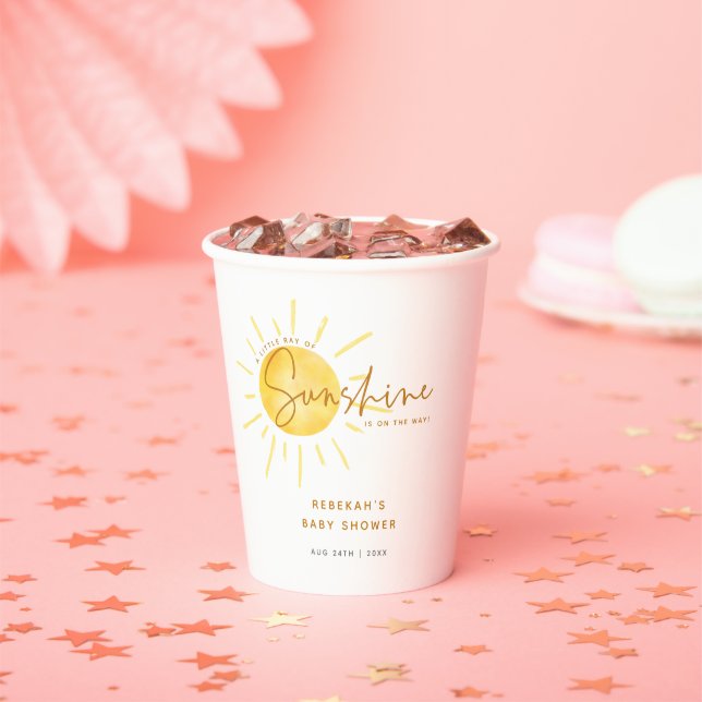 Little Ray of Sunshine Boho Baby Shower Paper Cups (Insitu)