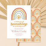 Little Ray of Sunshine Boho Rainbow Baby Shower Invitation<br><div class="desc">Little Ray of Sunshine Boho Rainbow Baby Shower Invitation This beautiful bright baby shower invitation features a boho style rainbow and sun with the cute saying "A little ray of sunshine is arriving soon" in a retro style modern font. This invitation is perfect for a gender neutral theme and so...</div>