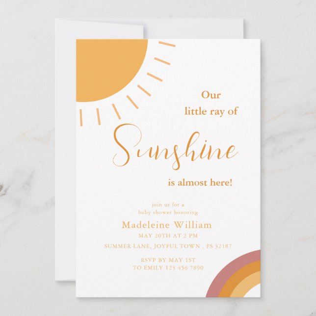 Little Ray of Sunshine Boho Rainbow Baby Shower Invitation (Front)