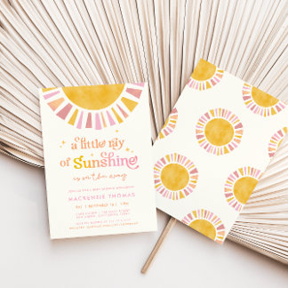 Little Ray of Sunshine Boho Retro Girl Baby Shower Invitation