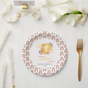 Little Ray Of Sunshine Girl Baby Boho Rainbow Paper Plate