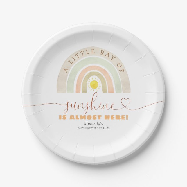 Little Ray Of Sunshine Is Almost Here Baby Shower Paper Plate (Front)