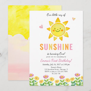 Little Ray of Sunshine Kids Birthday Party Invitation