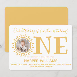 Little Ray of Sunshine Photo Baby First Birthday Invitation
