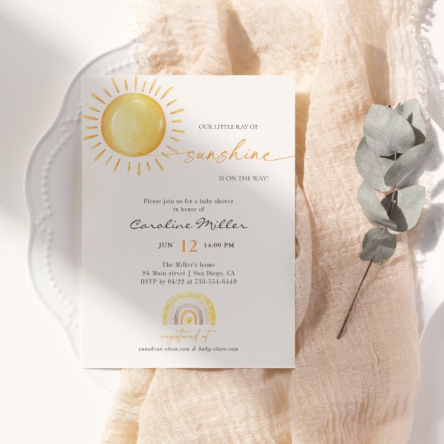 Little Ray Of Sunshine Rainbow Baby Shower Invitation (Creator Uploaded)