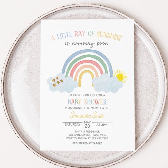 Little Ray of Sunshine Rainbow Baby Shower Invitation (Little Ray of Sunshine Baby Shower Invitation)