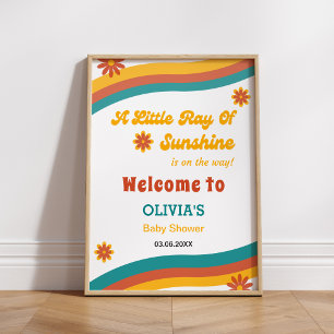 Little Ray of Sunshine Retro Baby Shower Welcome  Poster