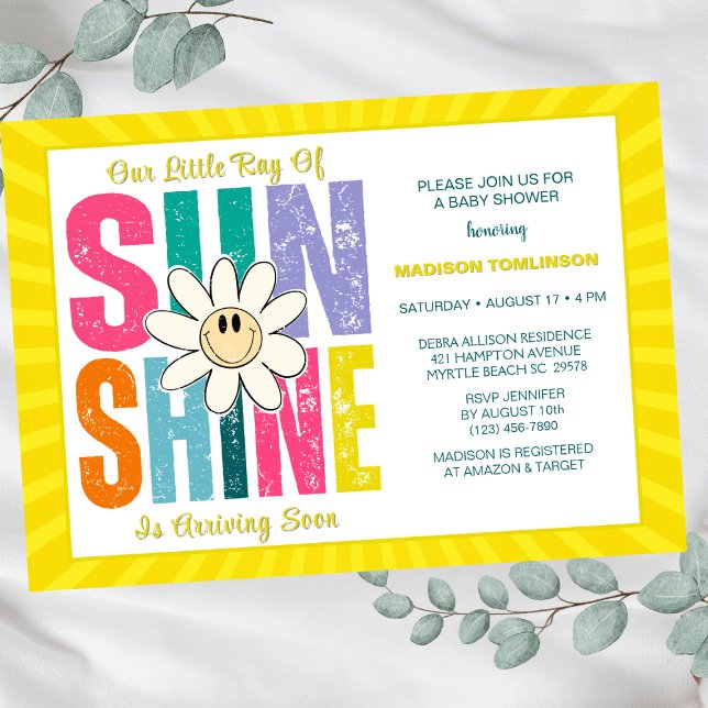 Little Ray of Sunshine Retro Neutral Baby Shower   Invitation (Creator Uploaded)