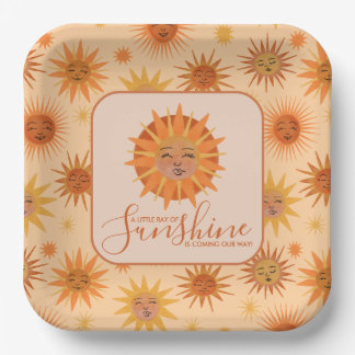 Little Ray of Sunshine Watercolor Baby Shower Paper Plate