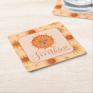 Little Ray of Sunshine Watercolor Baby Shower Square Paper Coaster