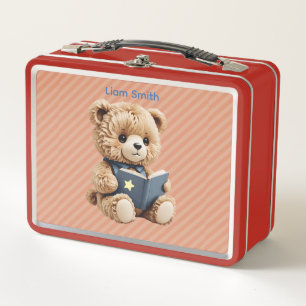 Little Reading Bear with Stripes Metal Lunch Box