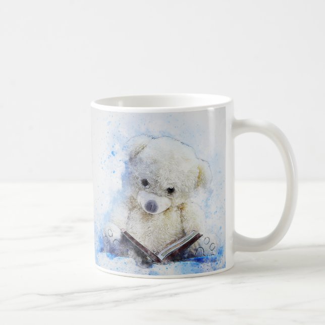 Little Reading Teddy Bear Watercolor Coffee Mug (Right)