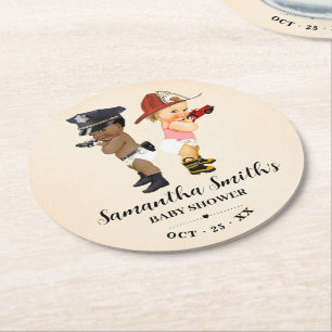 Little Recruit on the Way Baby Shower Round Paper Coaster