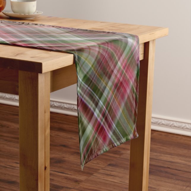 Little Red Berries Red and Green Plaid Short Table Runner (In Situ)