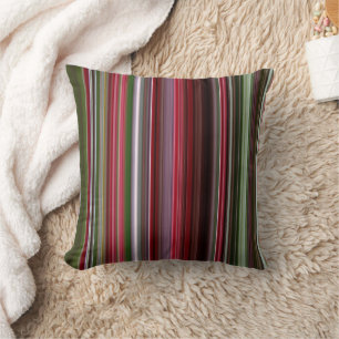 Little Red Berries Red and Green Stripe Throw Pillow