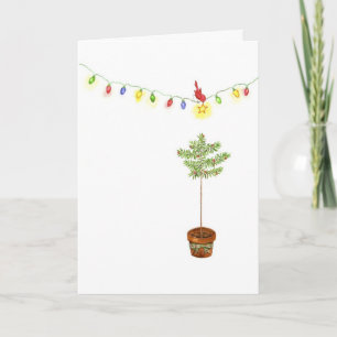 Little Red Bird Christmas Tree Holiday Card