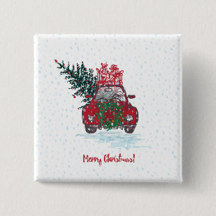 Little Red Christmas Car 2 Inch Square Button