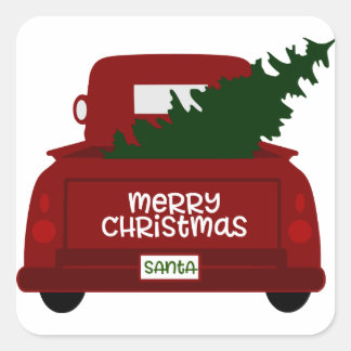 Little Red Christmas Tree Truck Stickers