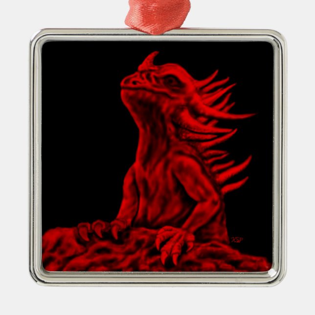 Little red Dragon Metal Ornament (Front)
