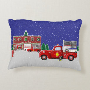 Little Red Fire Truck and Fire Station Accent Pillow