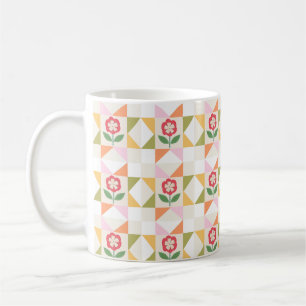 Little red flower quilt block coffee mug