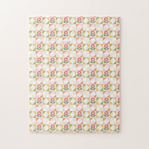 Little red flower quilt block jigsaw puzzle