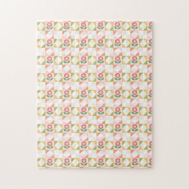 Little red flower quilt block jigsaw puzzle (Vertical)