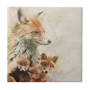 Little Red Fox Family Tile