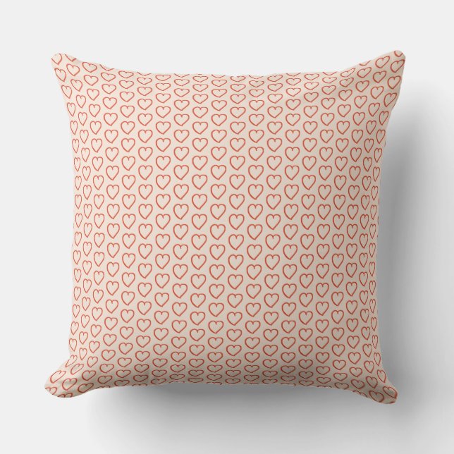 Little red hearts on pastel pink throw pillow (Front)