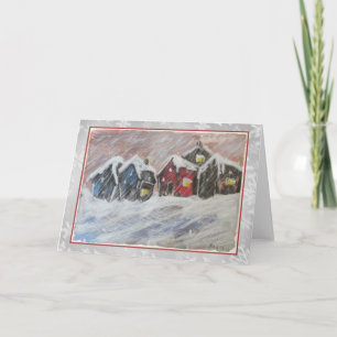Little Red House in the Snow Art Card