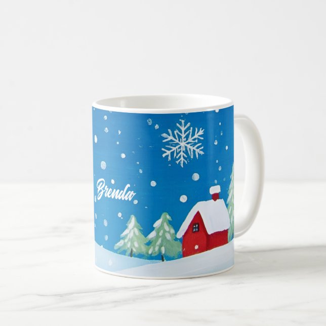 Little Red House in the Snow Coffee Mug (Front Right)