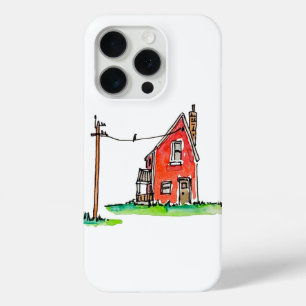 Little Red House with Power Line iPhone 15 Pro Case