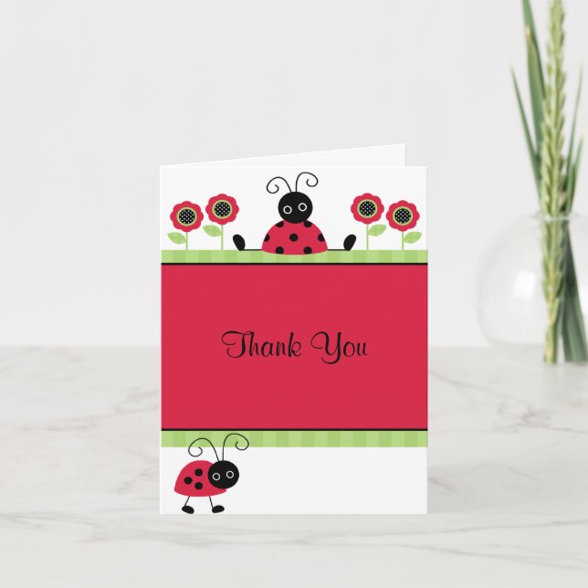Little Red Ladybugs Thank You Note Card (Front)