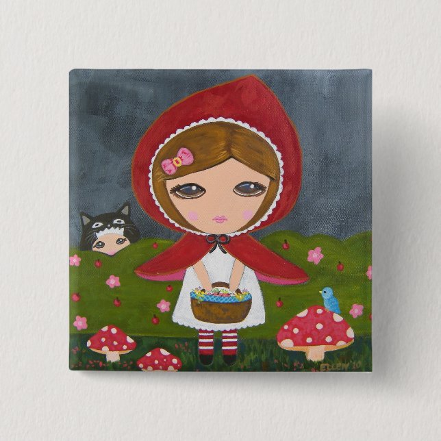 Little Red Riding Hood 2 Inch Square Button (Front)