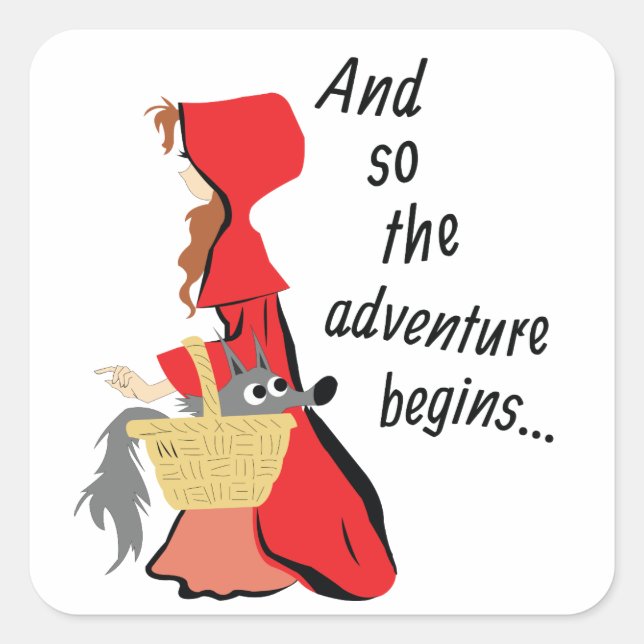 Little Red Riding Hood and Her Wolf Pup Square Sticker (Front)