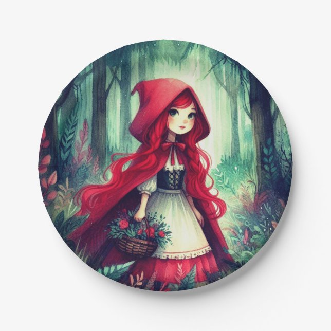 Little Red Riding Hood Dark Forest Birthday Paper Plate (Front)