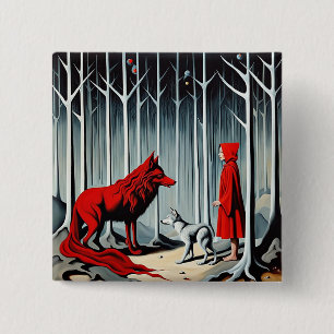 Little Red Riding Hood meets the Wolf 2 Inch Square Button