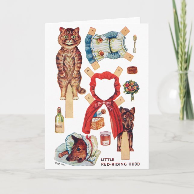 Little Red Riding Hood, Paper Doll, Louis Wain Card (Front)