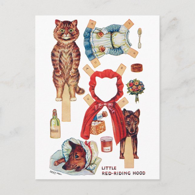 Little Red Riding Hood, Paper Doll, Louis Wain Postcard (Front)