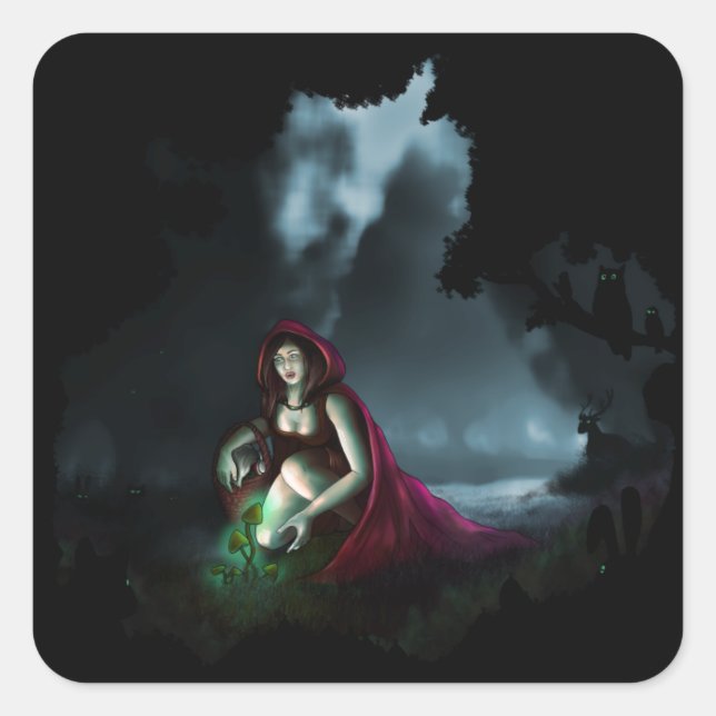 Little Red Riding Hood & the Magic Mushrooms Square Sticker (Front)