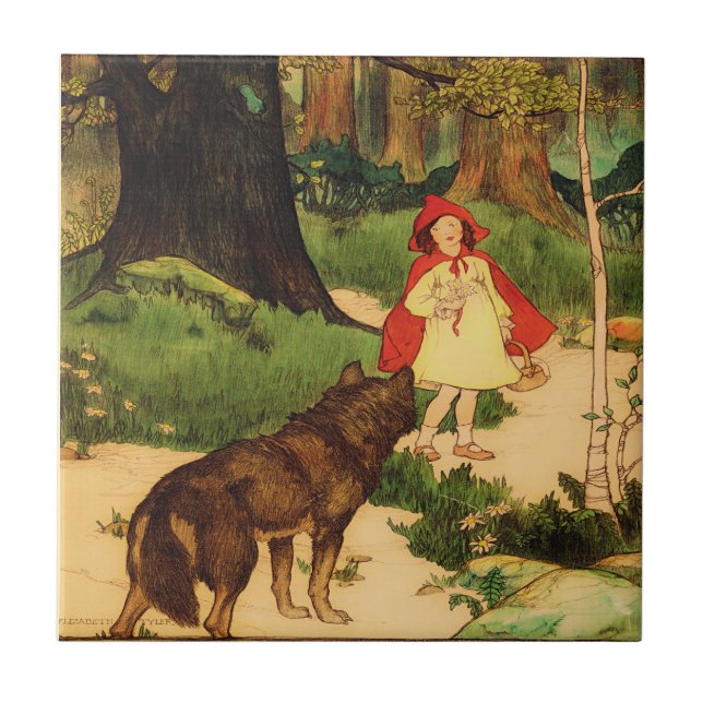 Little Red Riding Hood Wolf Vintage Repro Tile (Front)
