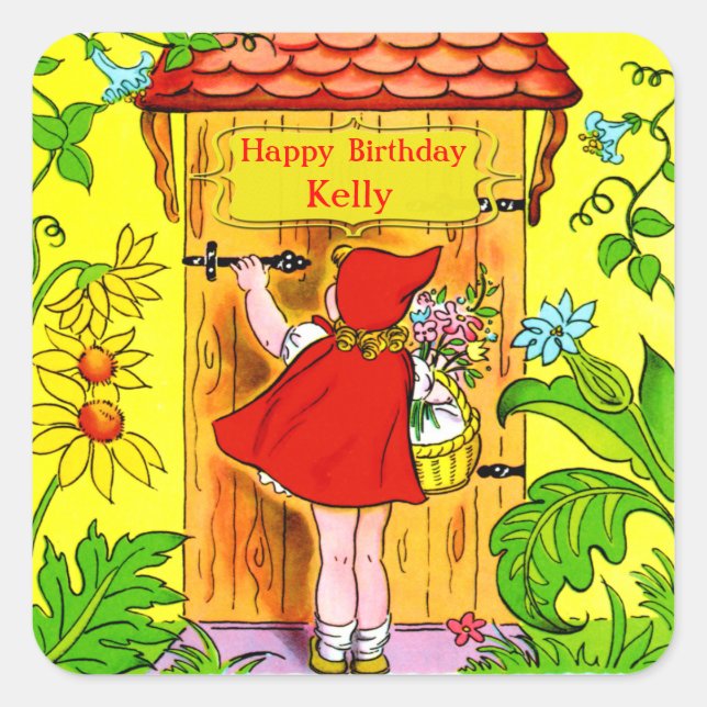 Little Red Riding Hoods Birthday Visit Square Sticker (Front)