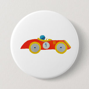 Little Red Roadster Racing Car Child 1st Birthday 3 Inch Round Button