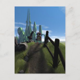 Little Red Robot Walking Over a Hill Postcard
